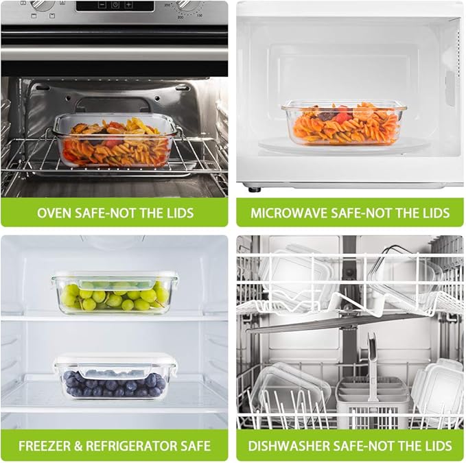 Bayco Large Glass Meal Prep Containers, 5 Pack, 36oz | 4.5cups, Food Storage With Lids, Airtight Bento Boxes, BPA Free & Leak Proof