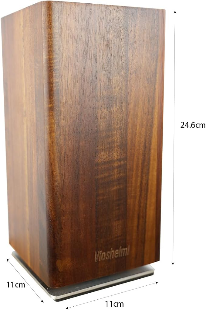 Magnetic Knife Block - Acacia Wood Rotating Design with Strong Magnet Holds 6-8 Knives | Kitchen Knife Storage Organizer | Vioshelmi