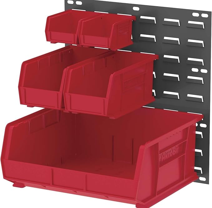 Akro-Mils 30230 AkroBins Plastic Storage Bins, Space-Saving Stackable Bins for Garage, Pantry, Craft Organization, 11-" x 5-" x 5-", Red, 12-Pack
