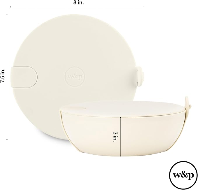 W&P Porter Plastic Bowl Lunch Container w/ Protective Non-slip Exterior, Cream 1 Liter | Lid & Snap-tight Silicone Strap | Food Storage, Bento Box, Meal Prep | BPA-Free Plastic
