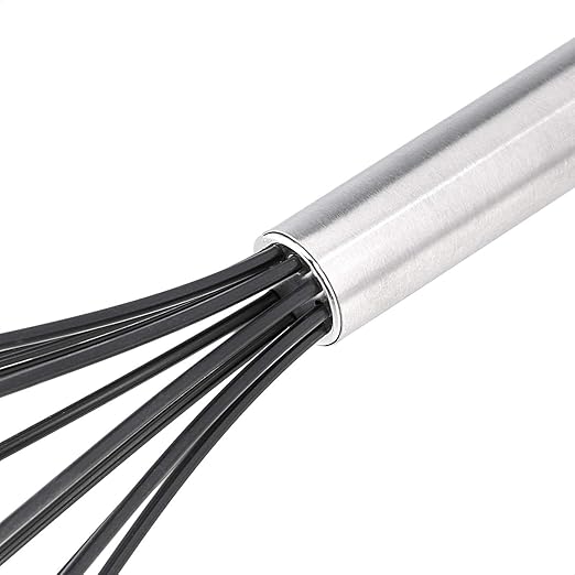 Amazon Basics Stainless Steel and Silicone Non-Stick Coated Whisk Set, 8", 10", and 12", Pack of 3, Black