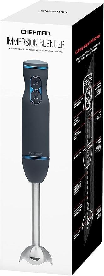 Chefman Immersion Stick Hand Blender with Stainless Steel Blades, Powerful Electric Ice Crushing 2-Speed Control Handheld Food Mixer, Purees, Smoothies, Shakes, Sauces & Soups, Midnight Blue