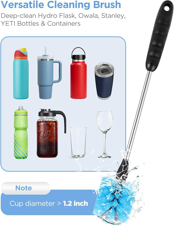 EasyAcc Water Bottle Cleaner Brush, 3 Pack 15 Inches Straw Brush Cleaner for Owala Stanley Hydroflask, Long Handle, with Straw Cleaner & Nipple Brush, for Coffee Mugs, Ice Tea Jars