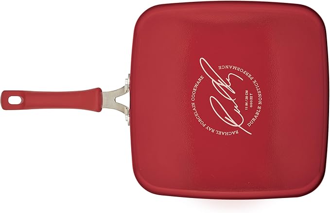 Rachael Ray Cook + Create Nonstick Stovetop Griddle/Grill Pan, Square, 11 Inch, Red