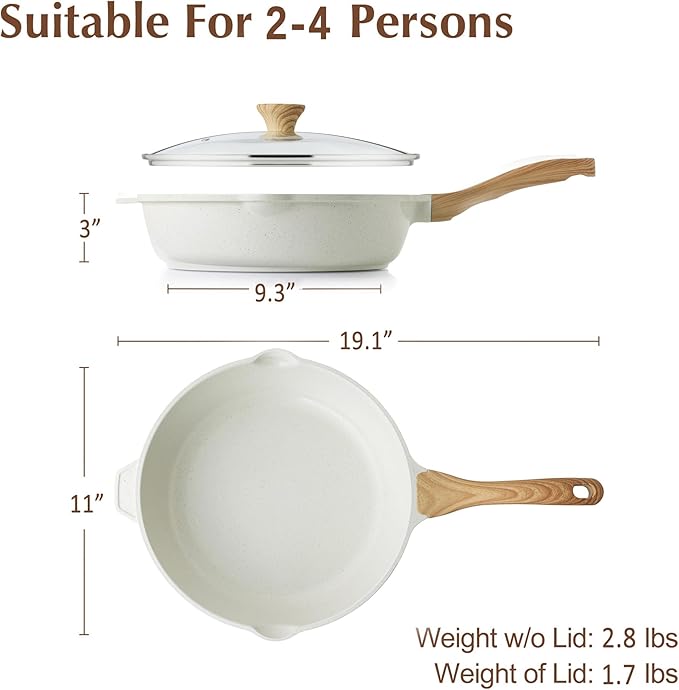 SENSARTE Nonstick Frying Pan Skillet with Lid 3.5/4.5/5QT, Ceramic Saute Pan,Deep Fring Pan Non-toxic Cooking Pot, Stay-cool Handle, Induction Compatible, PFAS Free