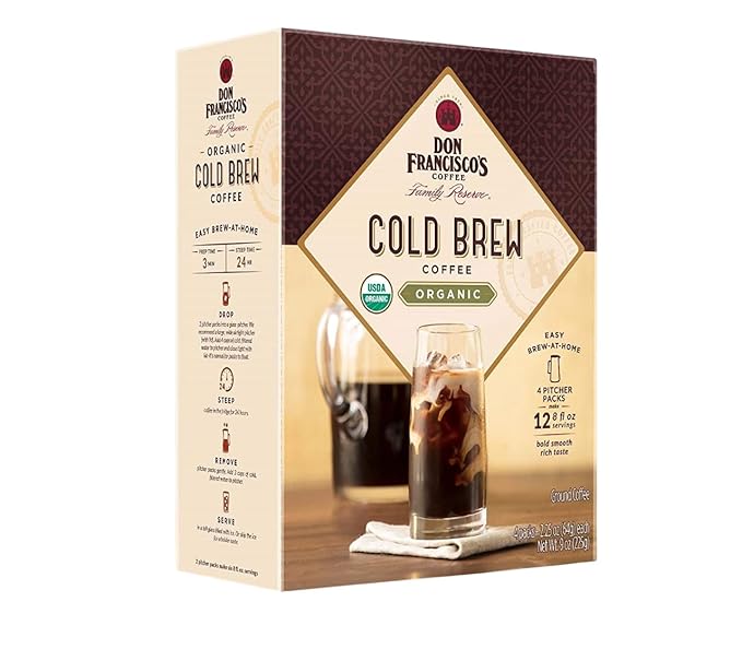 Don Francisco's Organic Cold Brew Coffee Pitcher Packs – Easy At-Home Prep, Smooth and Rich with Chocolate Notes – Medium-Dark Roast, 100% Arabica – Enjoy Black or with Cream & Sugar – Makes 2 Pitchers (12 Servings)