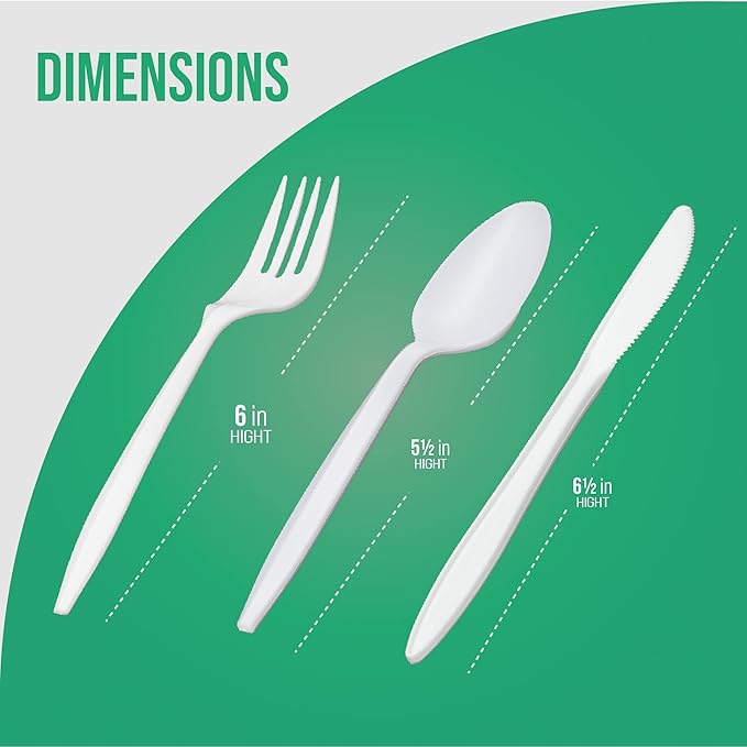 1,000 Plastic Disposable Cutlery Bulk Variety Pack White Medium Weight Includes 334 forks, 333 knives, 333 soup spoons, Disposable Silverware Plastic Cutlery