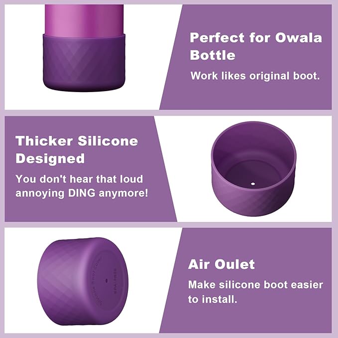2PCS Silicone Water Bottle Boot for Owala 24oz, Protective Bottom Bumper Anti-Slip Sleeve for FreeSip, Twist, and Flip Stainless Steel Bottles, Dishwasher Safe and BPA Free