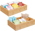 mDesign Bamboo Tea & Food Storage Organizer Container Box - Wooden Holder Case for Tea Bags, Coffee, Snacks, Sugar, Sweeteners, and Small Packets - Echo Collection - 2 Pack - Natural Wood