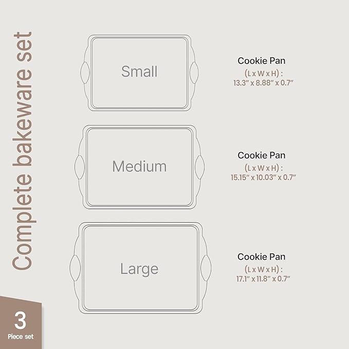 BAKKEN Cookie Sheets for Baking Nonstick Set - 3-Piece Stackable Carbon Steel Baking Sheet Pans Set with Silicone Handles, Non Toxic Cookie Sheets for Baking Bakeware Set - White Marble