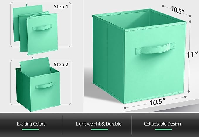 Sorbus Foldable Storage Cubes - 6 Fabric Baskets for Organizing Pantry, Closet, Shelf, Nursery, Playroom, Toy Box, Cubby - 11 Inch Dual Handle Collapsible Closet Organizers and Storage Bins (Teal)