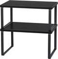 CADUKE Counter Shelf Organizer Set of 2 Kitchen Cabinet Shelves Expandable Countertop Shelves Organizer Wood Cabinet Shelf Black Stackable Storage Rack for Pantry