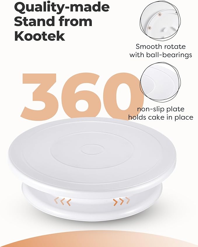 Kootek Cake Decorating Kit Baking Supplies Set Cake Turntable with 2 Frosting Straight Angled Spatula 3 Icing Smoother Scrapers Baking Accessories Tools for Beginners and Pros, White