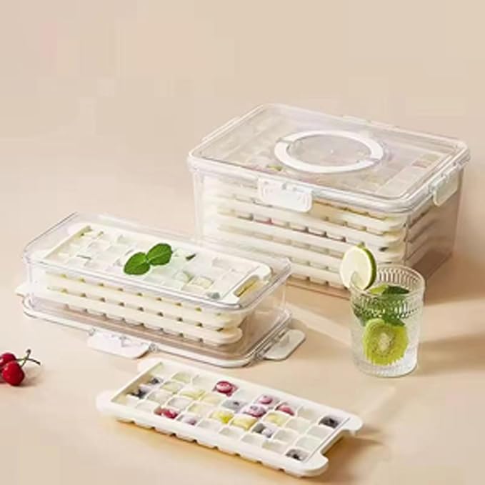 Ice Trays for Freezer with Lid and Bin,Plastic Ice Bin Container for Freezer,3 Pack Crushed Ice Cube Trays with Lids and Bin,Ice Container with Locking Lid,BPA Free,Easy to Remove