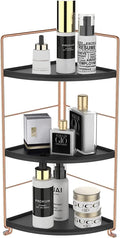 3-Tier Bathroom Countertop Organizer, Vanity Tray Cosmetic & Makeup Storage, Kitchen Spice Rack Standing Shelf, Corner Storage Shelf, Black & Rose Gold