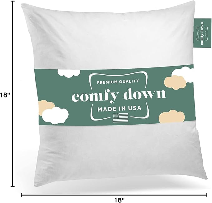 ComfyDown Decorative Throw Pillow Insert, Down and Feathers Fill, 100% Cotton Cover 233 Thread Count, Square Pillow Insert - Made in USA (18" x 18")