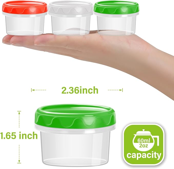 EONJOE 2 oz Plastic Containers with Lids Small Salad Dressing Container To Go Condiment Sauce Dipping Cups Jar Airtight,12-pack