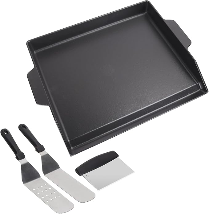 Nonstick Cast Iron Cooking Griddle for Gas Grill, 23" x 16" Universal Coating Flat Top Griddle Plate for Gas Stove Top 4 Burner Oven, Electric Grill