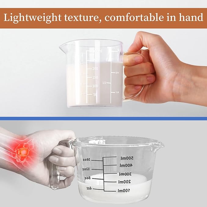Newness Glass Measuring Cup with Handle, 300 ML (0.3 Liter, 1 1/4 Cup) Measuring Cup with Three Scales (OZ, Cup, ML/CC) and V-Shaped Spout, Measuring Beaker for Kitchen or Restaurant, Easy to Read