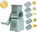 5-in-1 Rotary Cheese Grater with Handle,Multifunctional Manual Vegetable Shredder with Interchangeable Blades,Strong Suction Base，Effortless Shredding for Cheese,Nuts,Fruits,Veggies (green)