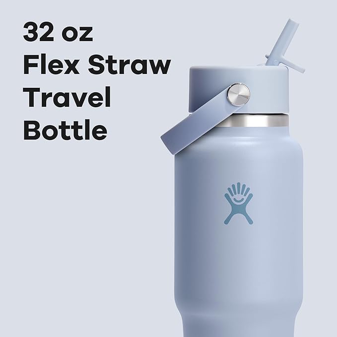Hydro Flask Travel Water Bottle - Insulated Stainless Steel - Wide Straw Lid, Non Spill, Leakproof in 32 Oz Surf Blue