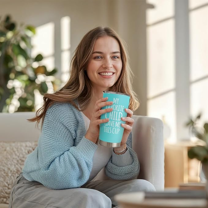 SANDJEST Mom Tumbler Gift for Mom from Son, Daughter - My Favorite Child Gave Me This Cup 20oz Insulated Travel Mug - Awesome Mother's Day, Birthday, Christmas Tumblers Gifts Idea for Moms