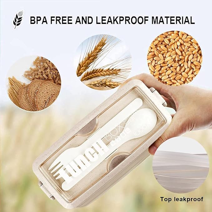 Iteryn Stackable Bento Box with Lunch Bag, 3 Compartment Japanese Lunch Containers, Wheat Straw, All-in-1 Bento Lunch Box Kit for Adult Meal Prep Lunch Snack