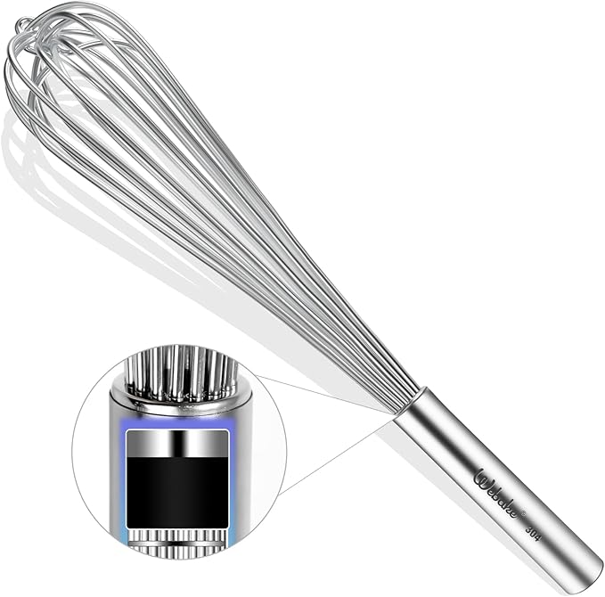 Webake Commercial Whisk Heavy Duty 17in Large Whisk, 304 Stainless Steel Whisks for Mixing, Beating, Blending, Professional Kitchen Tools