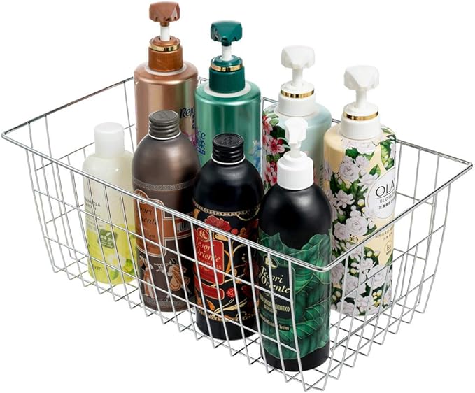 SANNO Freezer Baskets Wire Storage Baskets Closet Organization Baskets Bin Farmhouse Storage Bins Large Organizer Bins for Home, Office, Bathroom, Pantry -Set of 3, Chrome, 15.7"