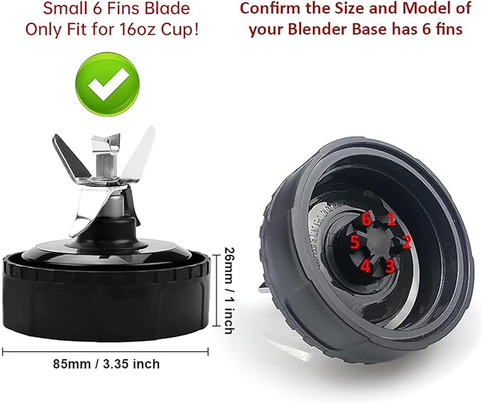 Replacement 6 Fins Blade for Ninja Blender 16 oz Cup Compatible with BL660 1100w, BL771 30, BL770 1500w, BL780CO BL663 BL663CO BL665Q BL740 BL773 BL780