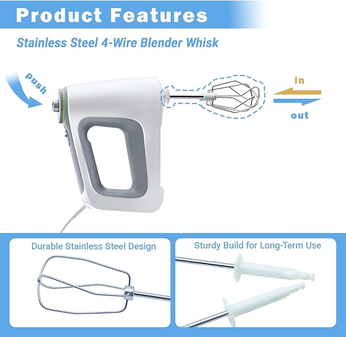 2-Pack Stainless Steel 4-Wire Blender Whisk Compatible with Braun HM3000 HM4644 HM5100 HM1010 Mixer - Durable Eggbeater Replacement Parts for Blending, Whisking, and Stirring