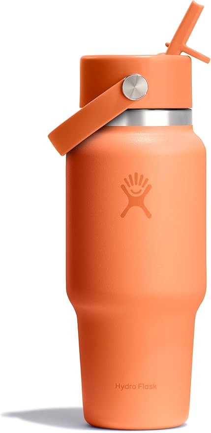 Hydro Flask Travel Water Bottle - Insulated Stainless Steel - Wide Straw Lid, Non Spill, Leakproof in 24 Oz Nectar Orange