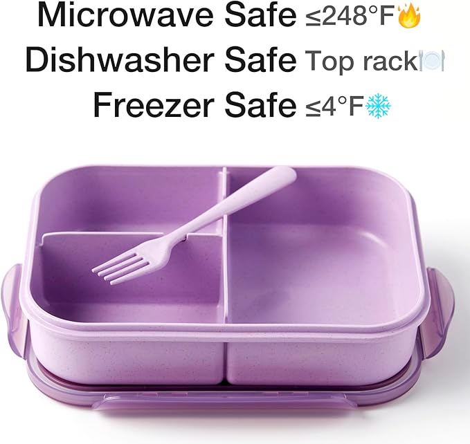 SEVENY Bento Box Adult Lunch Box,Ideal Leak-Proof Lunch Box for Women,BPA-Free Natural Wheat Fiber Material,Reusable Meal Prep Container for Body Builders Purple