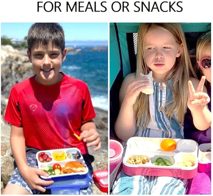 Bento Lunch-Box for Kids and Adults: Lunch Boxes with 4 Sealed Compartments, Divided Containers for Boys Girls Women Men - School Work Portion Container, Utensils, Blue + Rose Pink 2 pack Set