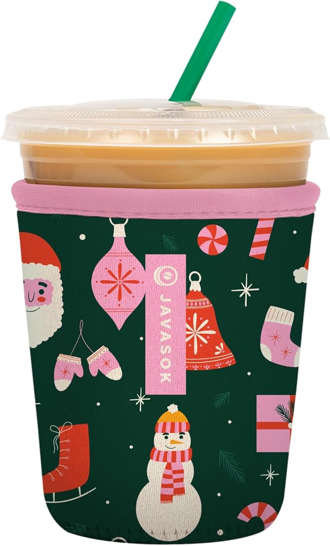 Sok It JavaSok Iced Coffee & Cold Soda Insulated Neoprene Cup Sleeve (Tis the Season, Small: 16-20oz)