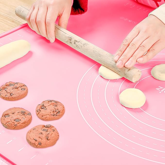 Silicone Pastry Mat 24"*16" Extra Thick Non Stick Baking Mat Food Grade Silicone Dough Rolling Bake Mat with Edge Heightening Pink