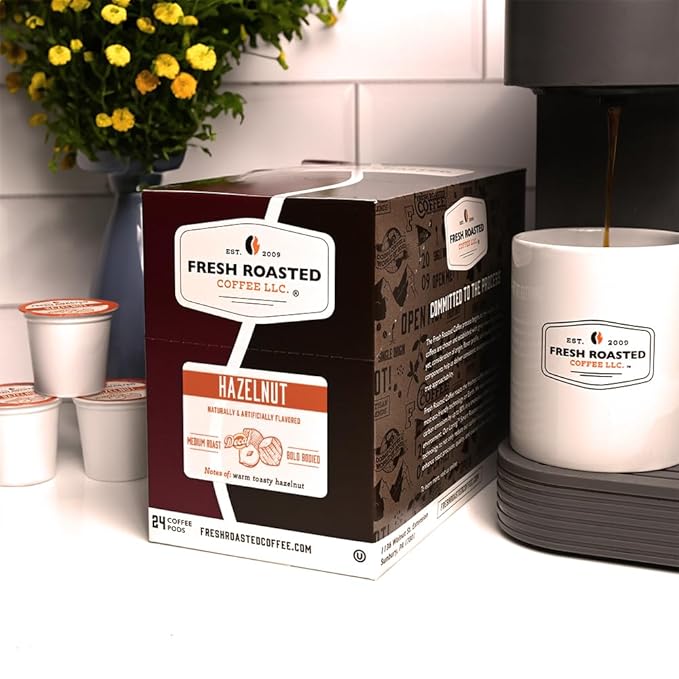 Fresh Roasted Coffee, Decaf Hazelnut, Flavored Coffee Pods, 72 Count