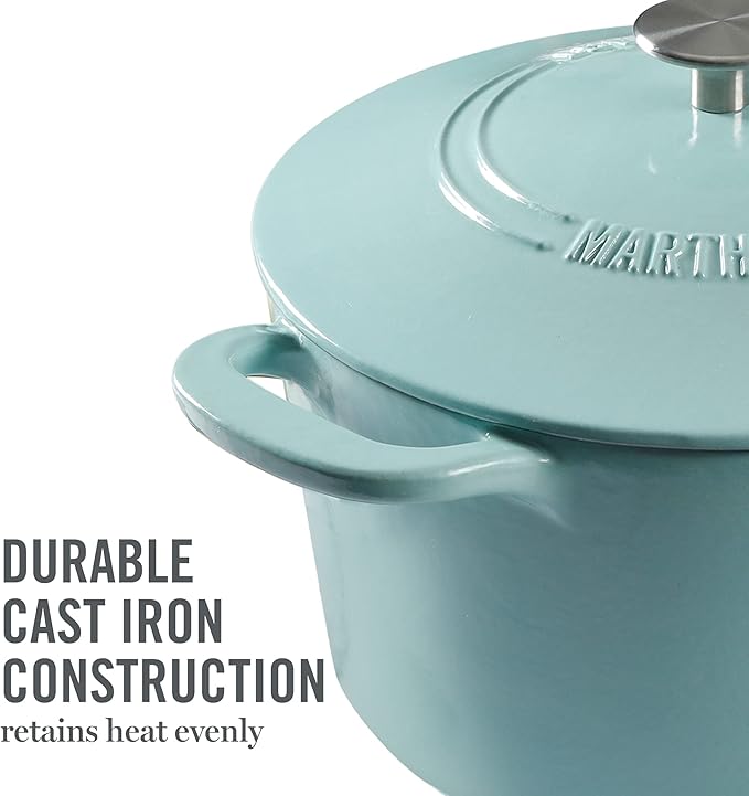 MARTHA STEWART Gatwick 7 QT Enamel Cast Iron Dutch Oven Pot with Lid, Martha Blue