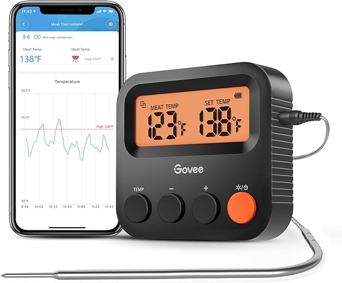 Govee Bluetooth Meat Thermometer, 230ft Range Wireless Grill Thermometer Remote Monitor with Temperature Probe Digital Grilling Thermometer with Smart Alerts for Smoker Cooking BBQ Kitchen Oven