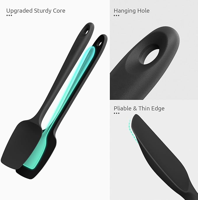 U-Taste Silicone Spoon Spatula Set, 600ºF High Heat Resistant Food Grade Flexible Rubber Scraper, Cooking Mixing Baking Kitchen Utensils Set of 3 (Black)