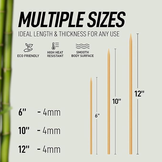 100 Pcs Natural Bamboo Skewers, Wooden Skewers for Appetizers, Fruit, Kebabs, Grilling Barbecue, Mini Burger, Sausage, Cocktail, Long Toothpicks, Food Sticks Natural