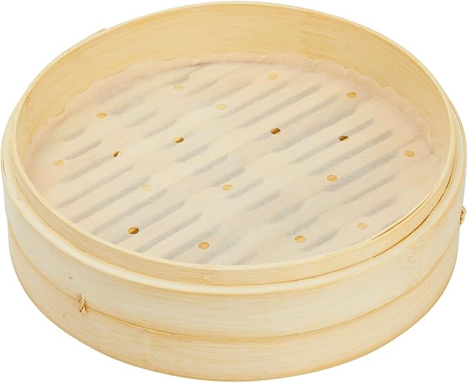 Juvale Disposable Air Fryer Liners - 10-Inch Round White 100-Pack - Perforated Parchment Paper Sheets for Dumplings, Buns & Dim Sum - Steamer Basket Liners & Air Fryer Accessories