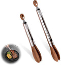 2 Pack Walnut Wooden Tongs For Cooking, 12 & 9 Inch Kitchen Salad Utensils Tongs with Hanging Hole and Wooden Tips, Stainless Steel Kitchen Barbecue Food Suitable for Salad