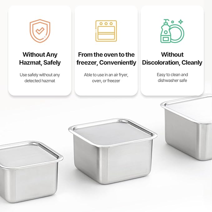 CuBE Large 2PCS Set 1500ml 1050ml Stainless Steel Food Storage Containers With Lids and a Net Kitchen Appliances Dishwasher Safe Premium South Korea