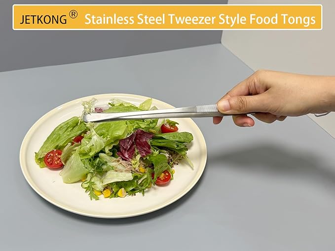 JETKONG 3 Pcs 12-Inch Cooking Tweezer Tongs Food Tweezers for Kitchen and Barbecue (12 12 12 Inch, Silver)