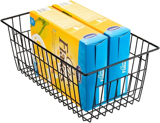 SANNO Freezer Baskets Wire Storage Baskets Closet Baskets Bin Farmhouse Organizer Storage Bins Large Organizer Bins for Home, Office, Bathroom, Pantry Organization Storage -Black Set of 3, 15.7"
