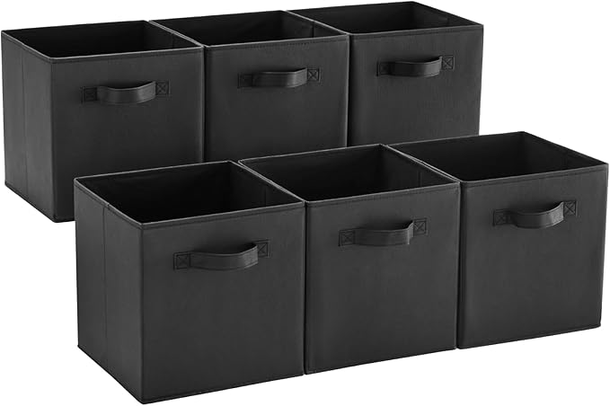 MAX Houser Fabric Cloth Storage Bins,Foldable Storage Cubes Organizer Baskets with Dual Handles for Home Bedroom Storage,Set of 6(Black)