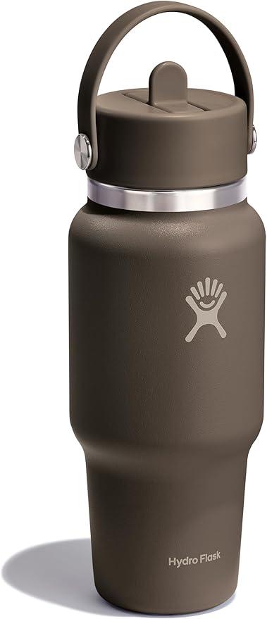 Hydro Flask Travel Water Bottle - Insulated Stainless Steel - Wide Straw Lid, Non Spill, Leakproof in 24 Oz Sandpiper