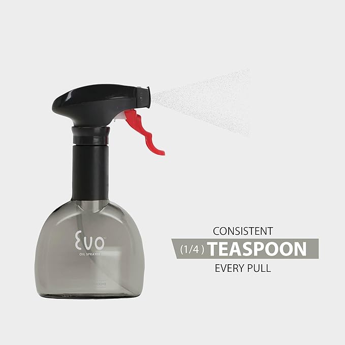 Evo Mini Oil Sprayer Bottle | Non-Aerosol for Olive Oil, Cooking Oils, Vinegars | 8-Oz Capacity | Rotatable Nozzle | Gourmet Cooking Tools - Food-Safe Materials - Charcoal, Set of 2