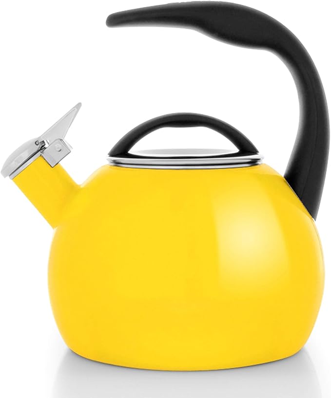 Chantal 40Th Anniversary Tea kettle, 2 Quart, Enamel Carbon steel, Whistling, Canary Yellow